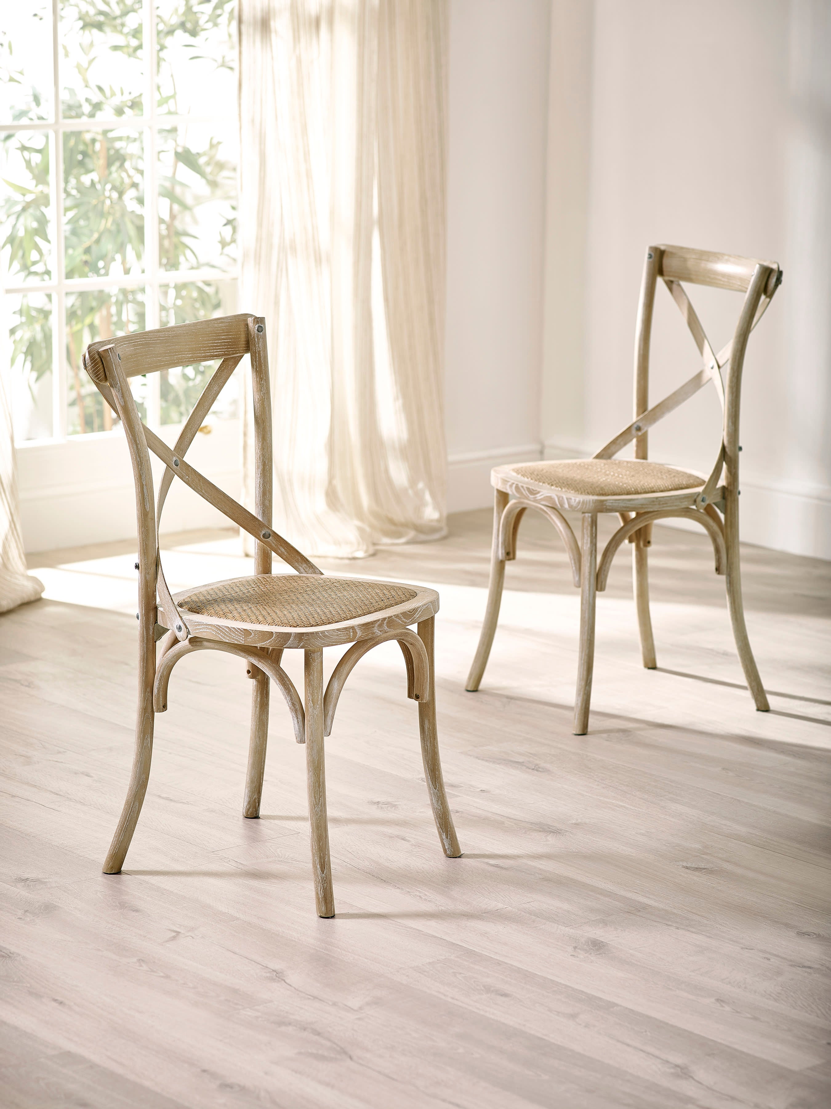Set of 2 Satie Limed Oak Rattan Bistro Chairs