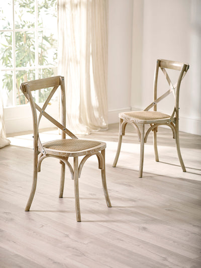 Set of 2 Satie Limed Oak Rattan Bistro Chairs