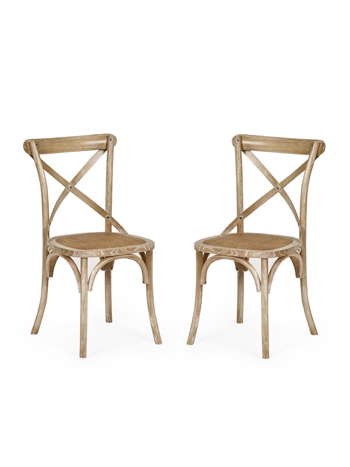 Set of 2 Satie Limed Oak Rattan Bistro Chairs