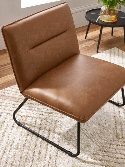 Saxon Tan Brown Faux Leather Lounge Chair