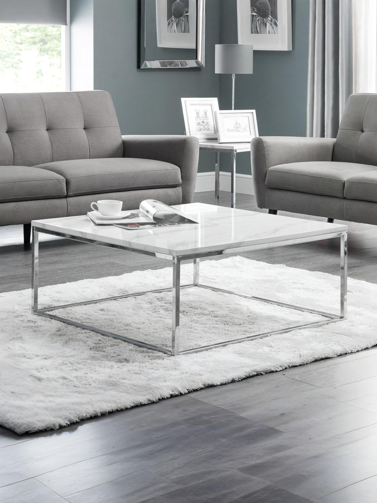 Scala Marble Top Coffee Table - Chrome & White Marble