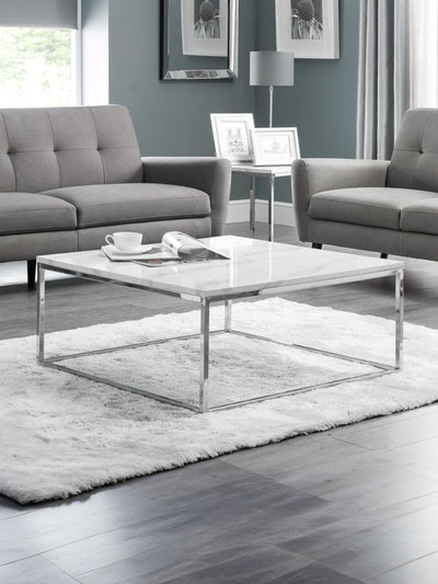 Scala Marble Top Coffee Table - Chrome & White Marble