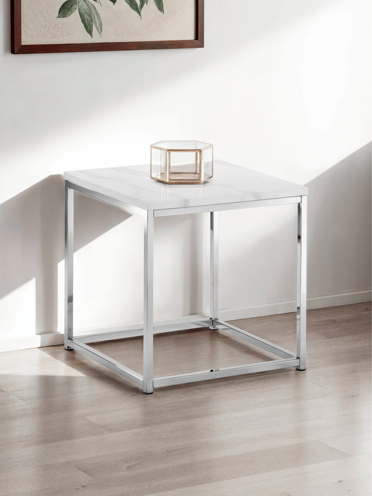 Scala Marble Top Lamp Table - Chrome & White Marble