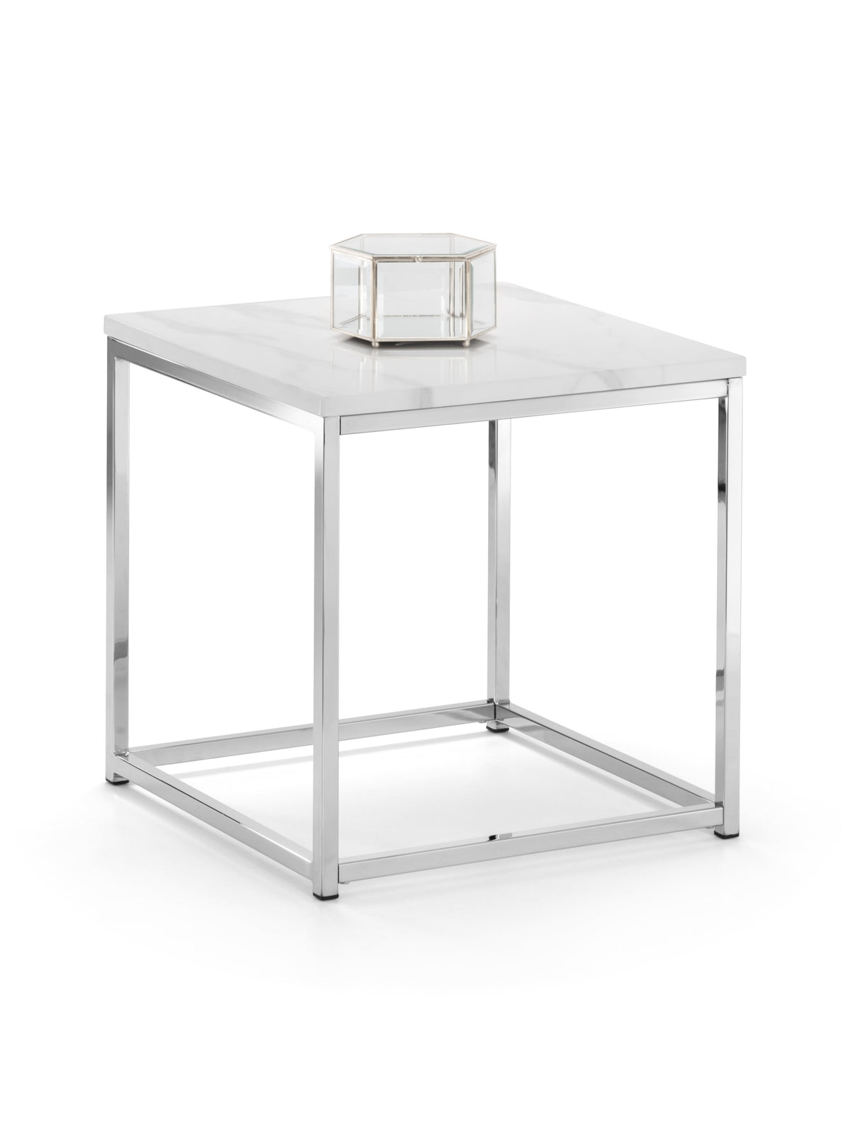 Scala Marble Top Lamp Table - Chrome & White Marble