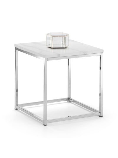 Scala Marble Top Lamp Table - Chrome & White Marble