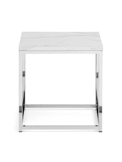 Scala Marble Top Lamp Table - Chrome & White Marble