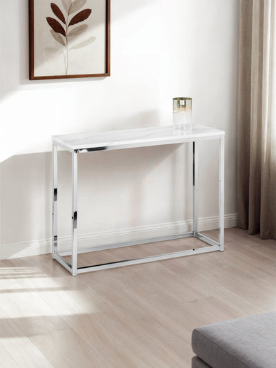 Scala White Marble Console Table – Silver