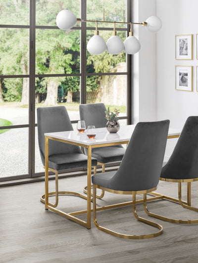 Scala Gold Table and 4 Grey Vittoria Chairs – Marble & Gold