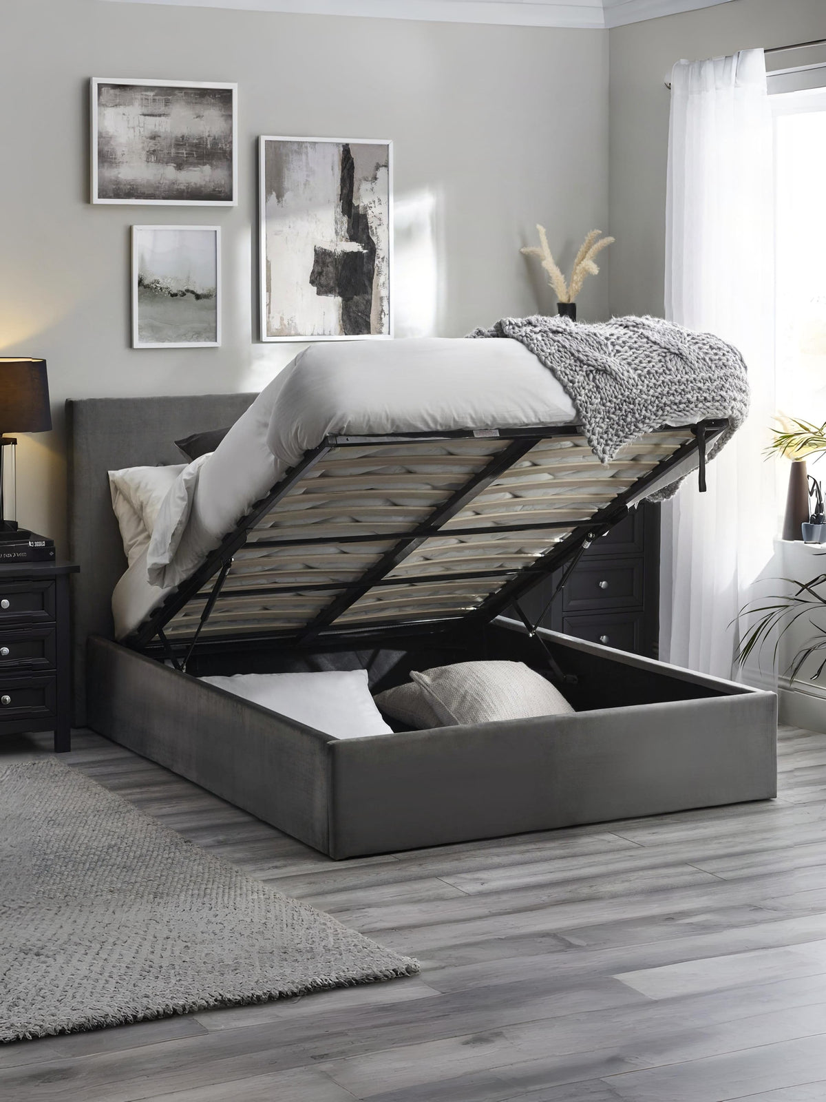 Shoreditch High Headboard Lift-Up Storage Bed - Slate Grey