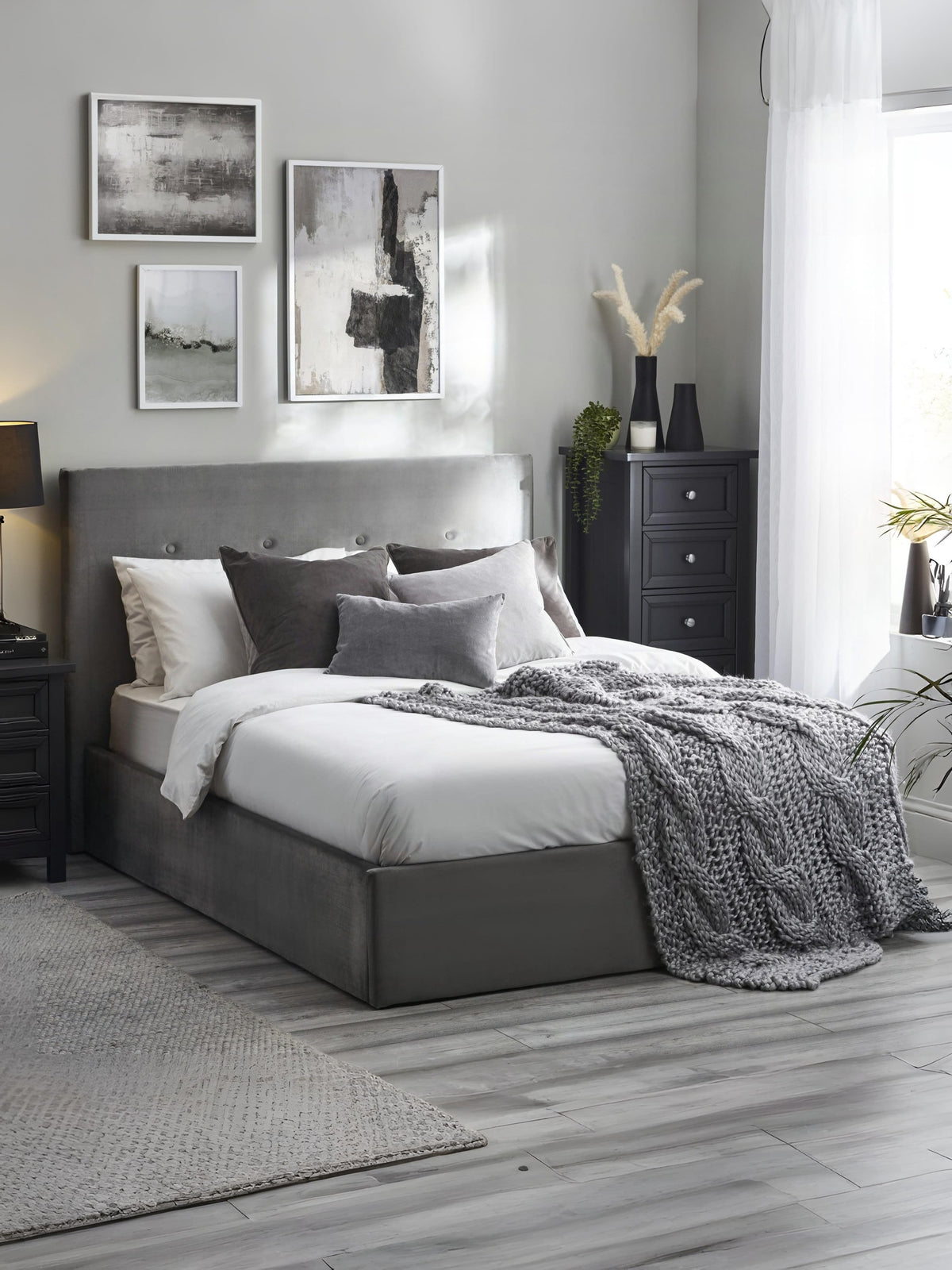 Shoreditch High Headboard Lift-Up Storage Bed - Slate Grey