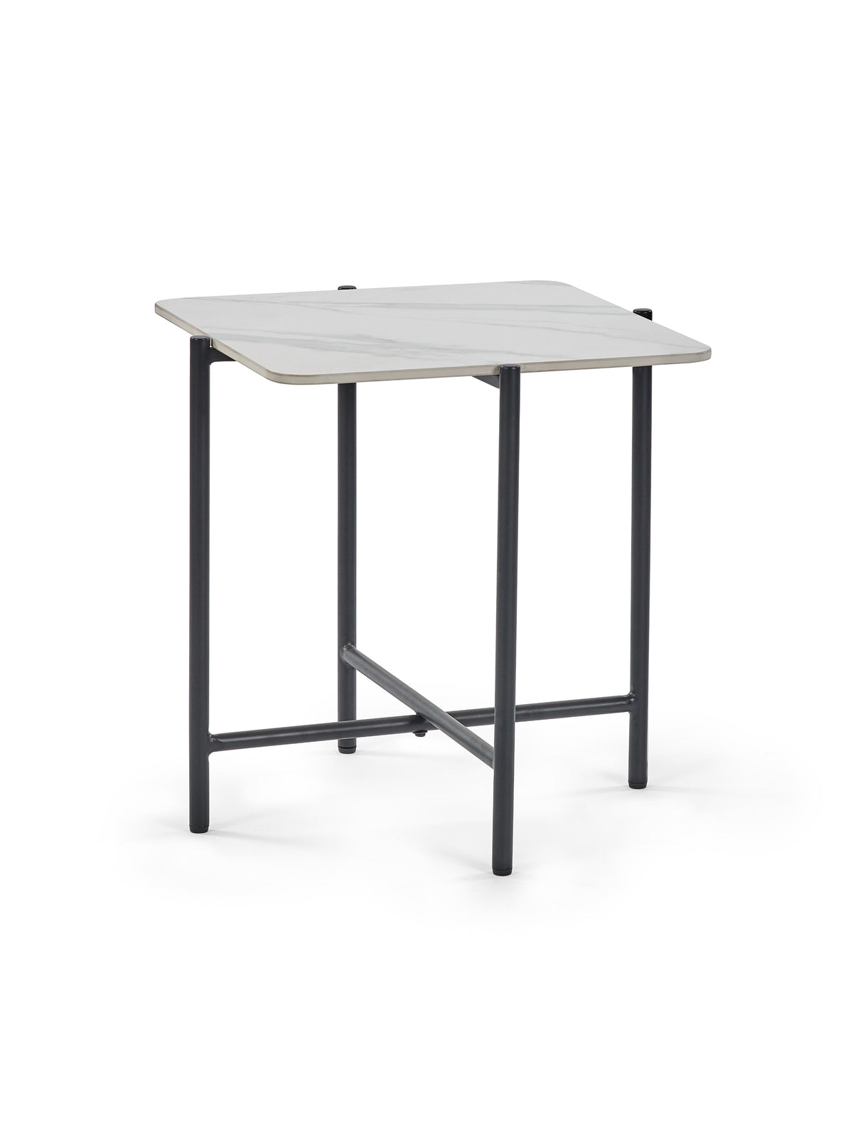 Siena White Marbled Sintered Stone Square Lamp Table