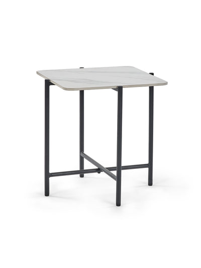 Siena White Marbled Sintered Stone Square Lamp Table