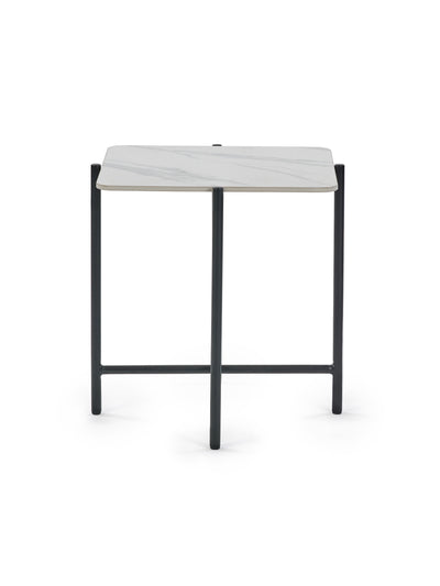 Siena White Marbled Sintered Stone Square Lamp Table