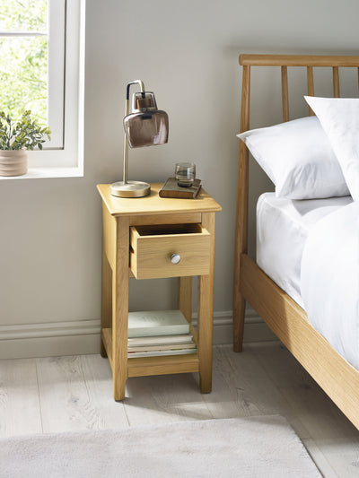 Somerset Oak Compact 1 Drawer Bedside Table with Shelf – Light Oak