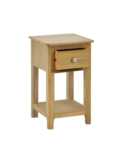 Somerset Oak Compact 1 Drawer Bedside Table with Shelf – Light Oak