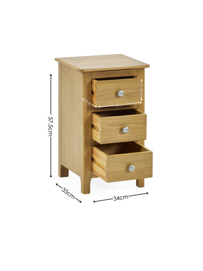 Somerset Oak Compact 3 Drawer Bedside Table – Light Oak
