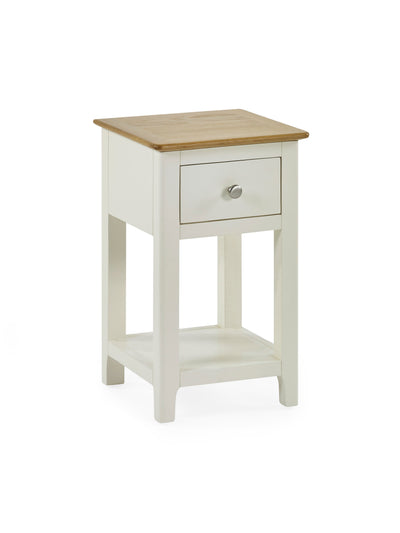 Somerset White and Oak Compact 1 Drawer Bedside Table with Shelf