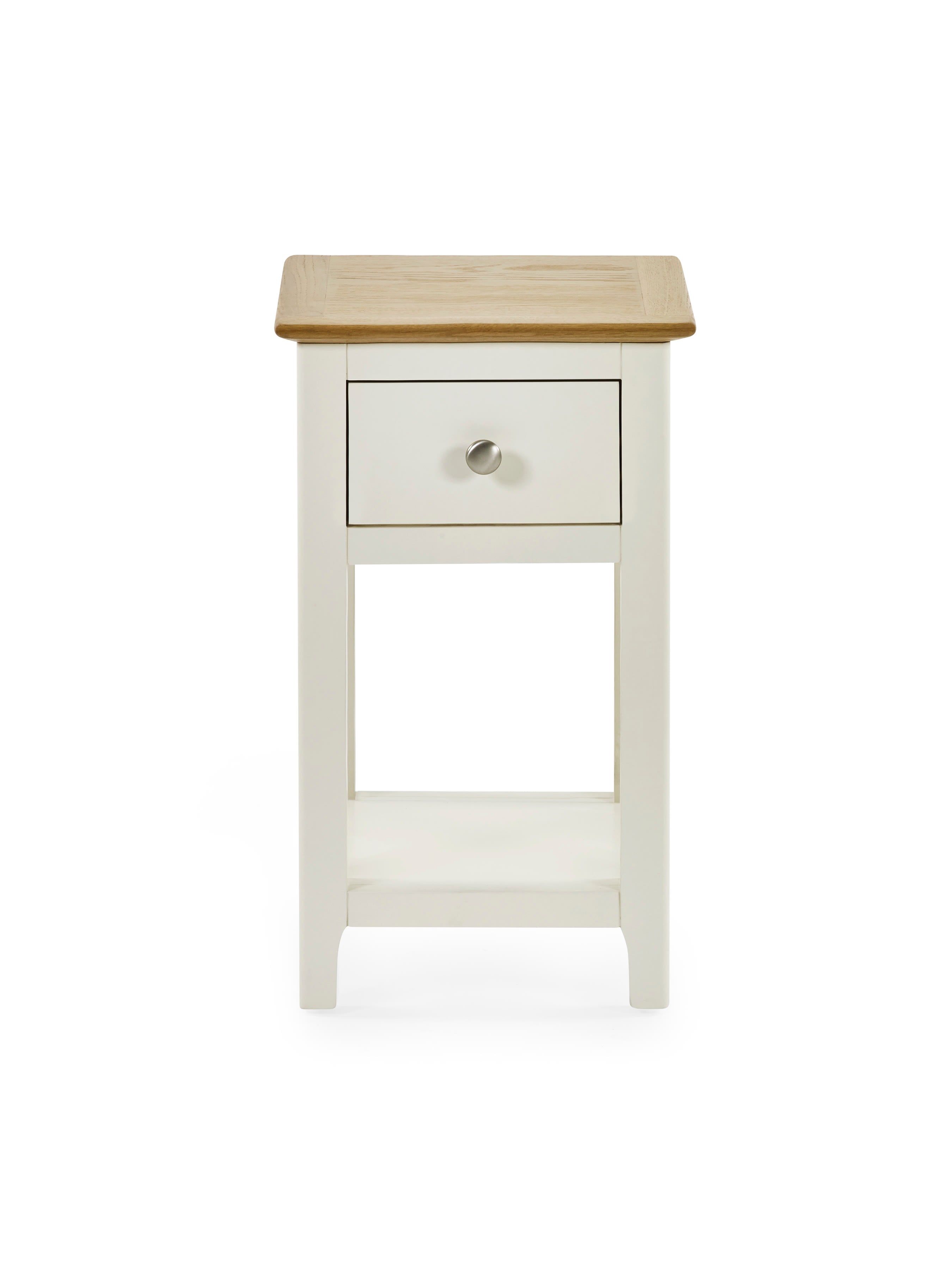 Somerset White and Oak Compact 1 Drawer Bedside Table with Shelf