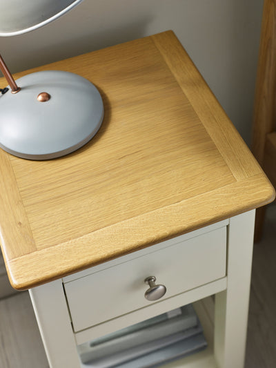 Somerset White and Oak Compact 1 Drawer Bedside Table with Shelf