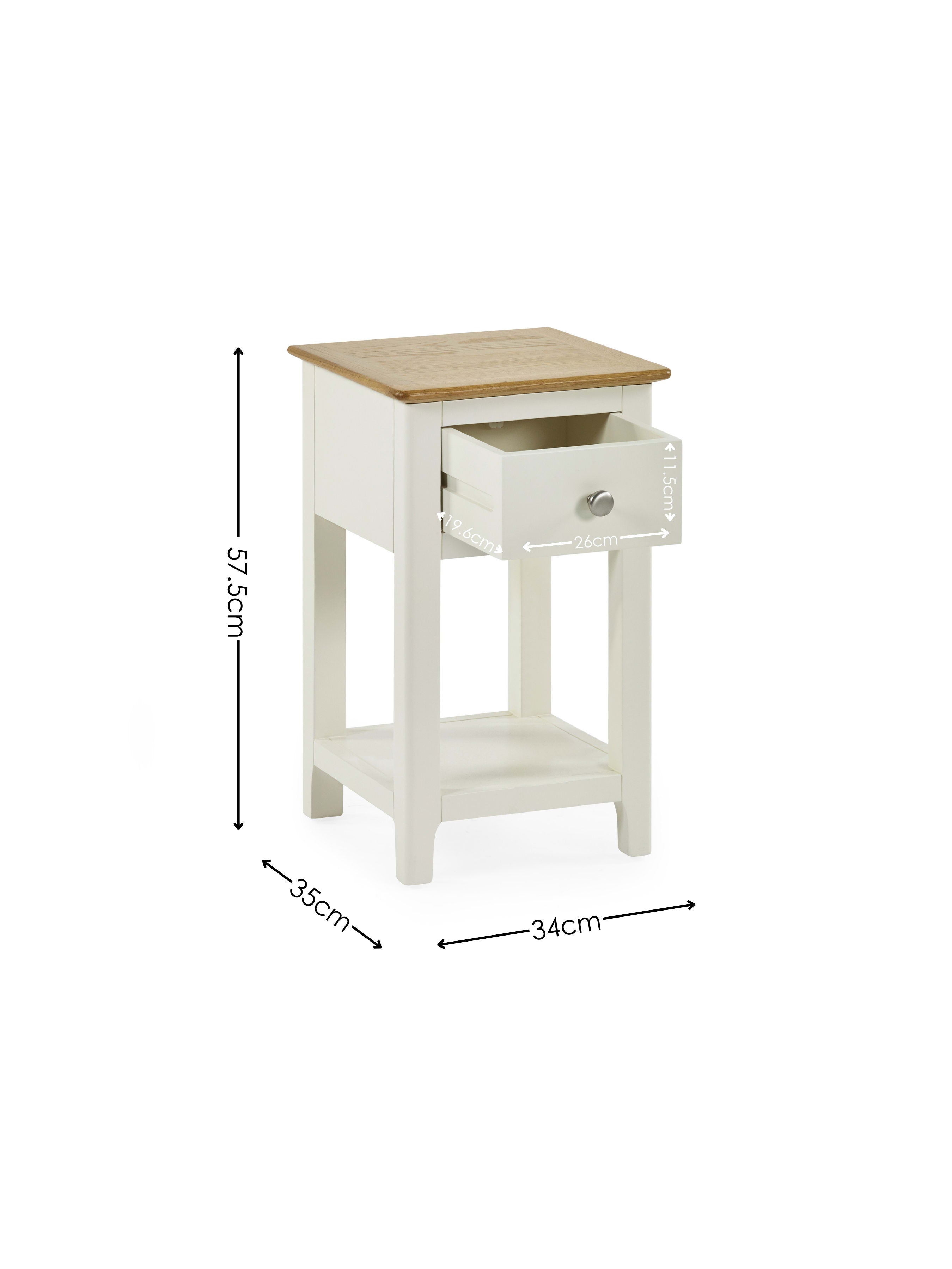 Somerset White and Oak Compact 1 Drawer Bedside Table with Shelf