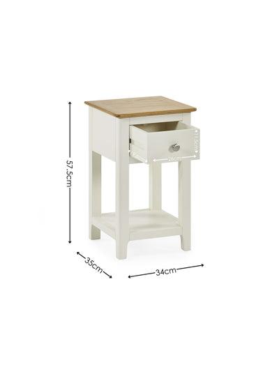 Somerset White and Oak Compact 1 Drawer Bedside Table with Shelf
