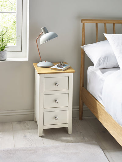 Somerset White and Oak Compact 3 Drawer Bedside Table