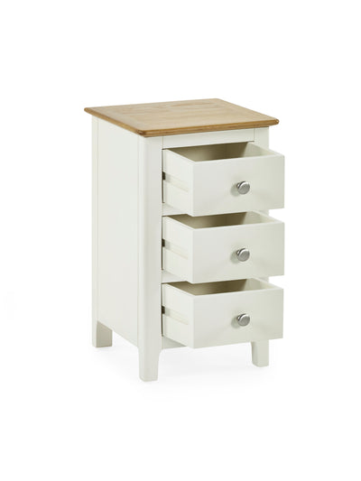 Somerset White and Oak Compact 3 Drawer Bedside Table