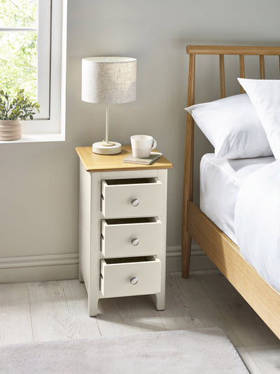Somerset Truffle Grey and Oak Compact 3 Drawer Bedside Table – Oak and Truffle