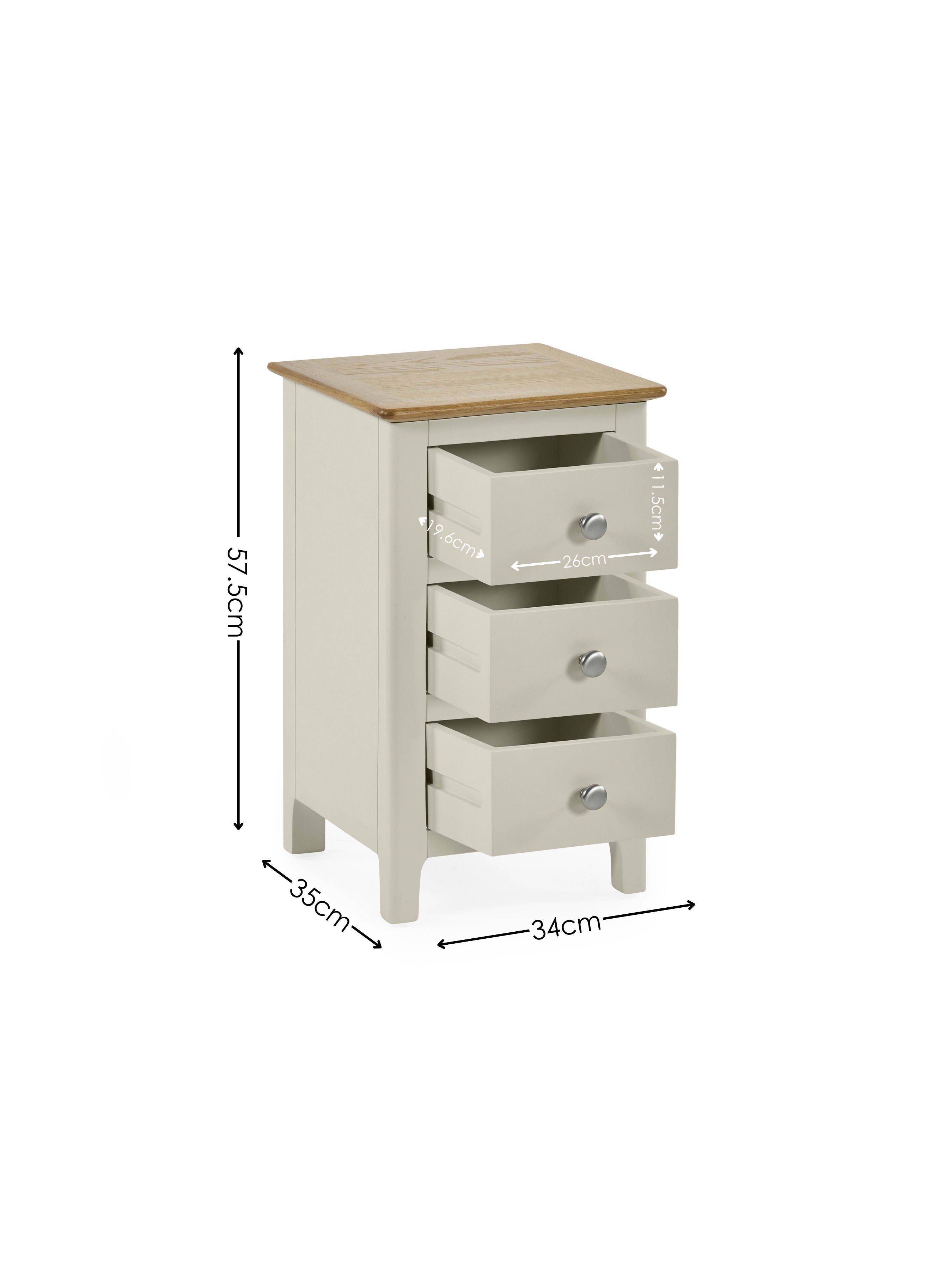 Somerset Truffle Grey and Oak Compact 3 Drawer Bedside Table – Oak and Truffle