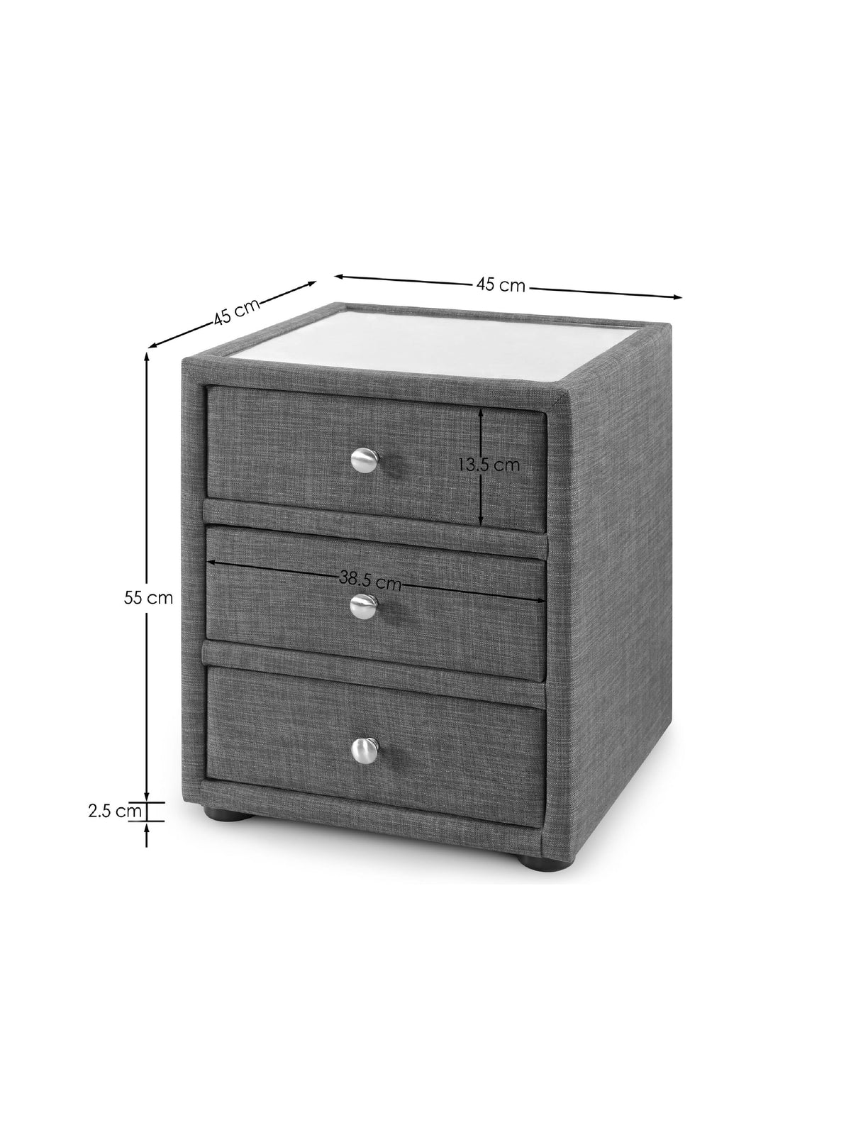 Sorrento 3 Drawer Bedside Slate Linen