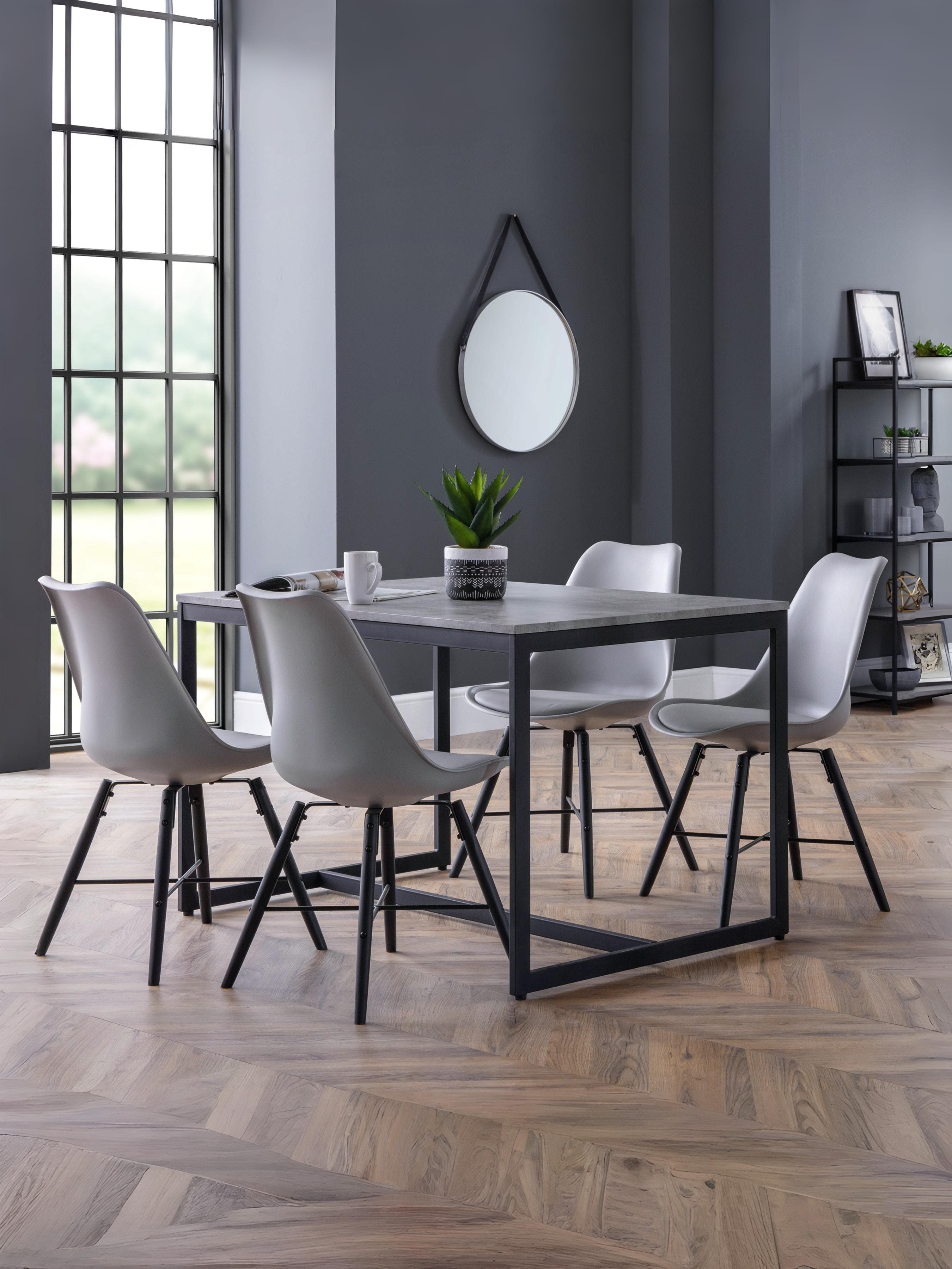 Staten Table and 4 Grey Kari Chairs – Concrete/Black