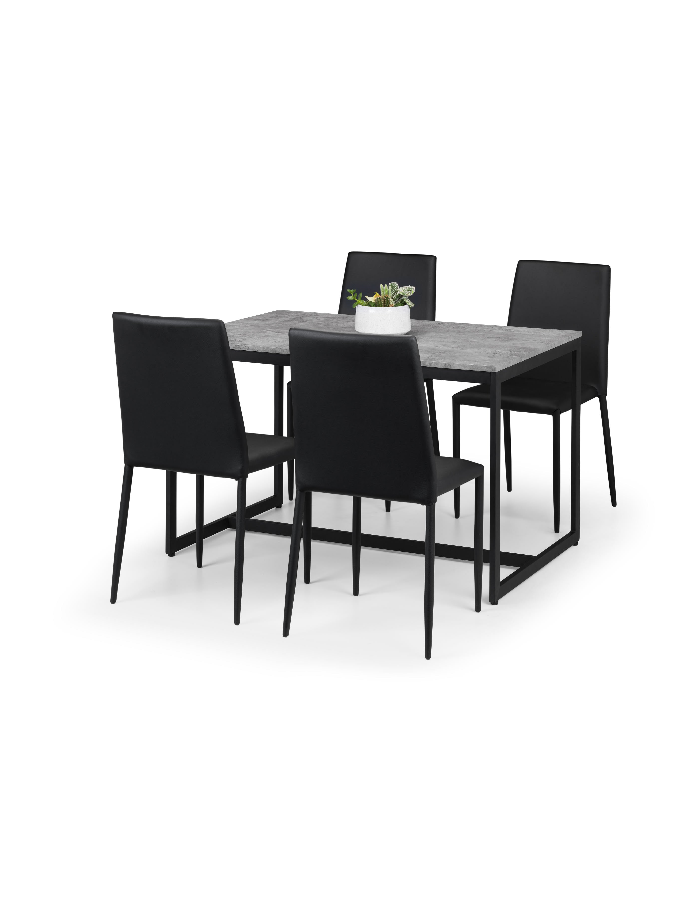 Staten Table and 4 Black Jazz Chairs – Concrete/Black