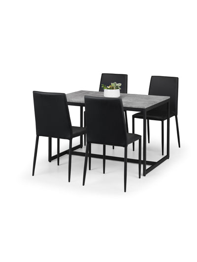 Staten Table and 4 Black Jazz Chairs – Concrete/Black