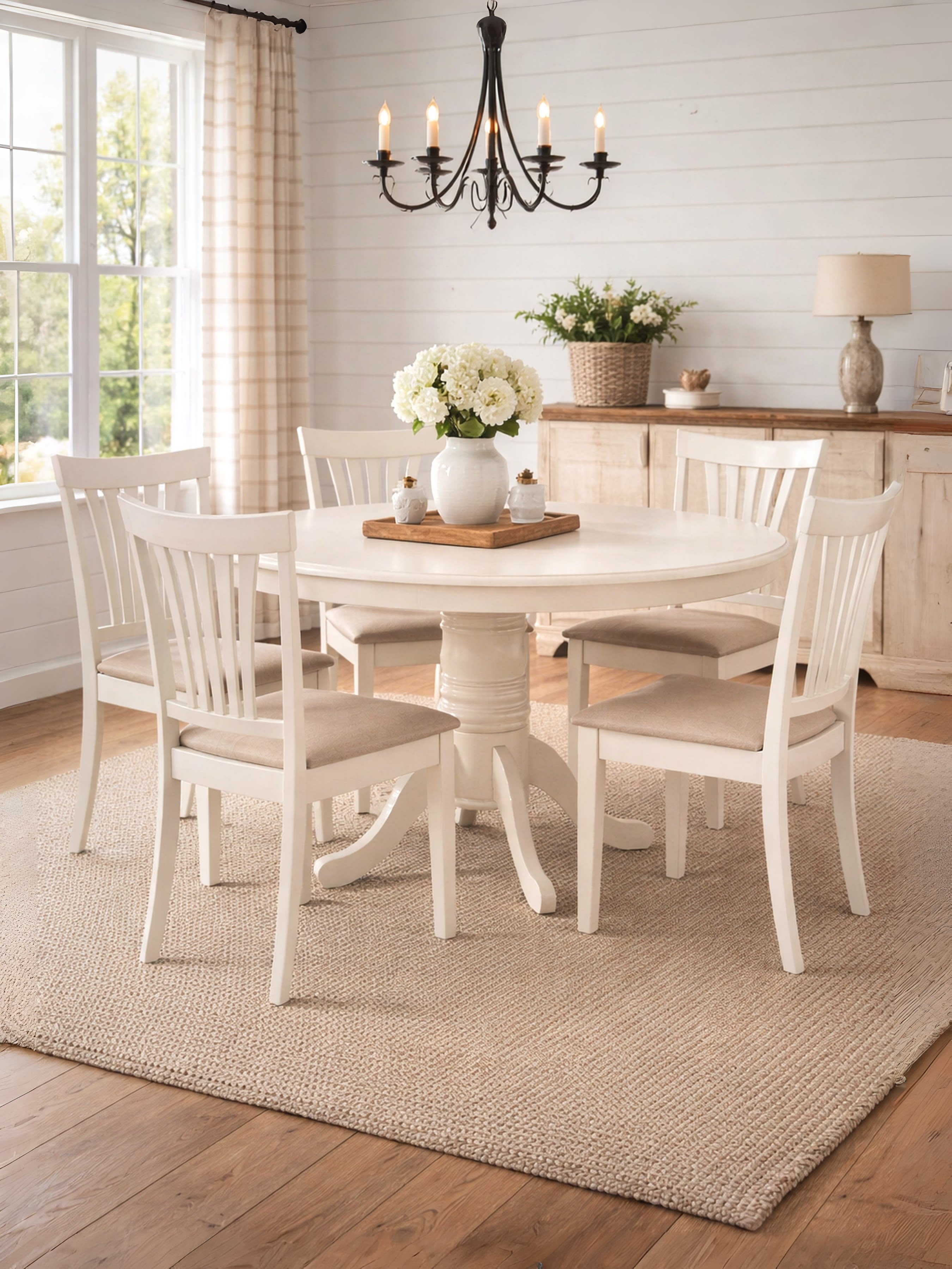Stanmore Ivory Round 100 to 138cm Extending Dining Table Set with 4 Dining Chairs