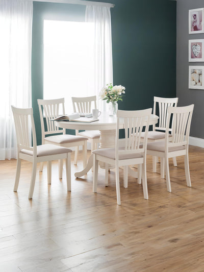 Stanmore Ivory Round 100 to 138cm Extending Dining Table Set with 6 Dining Chairs