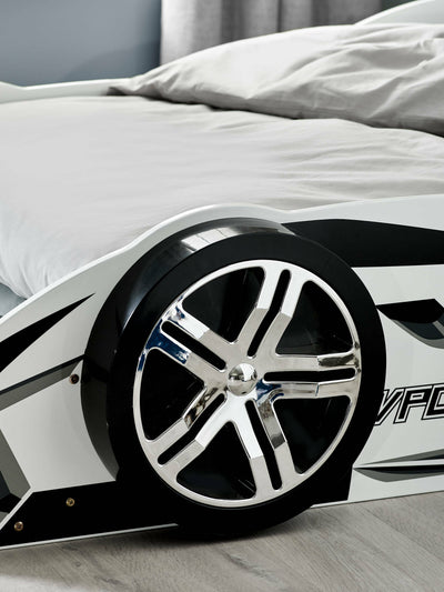 Storm White and Grey High Gloss 90cm Single Race Car Bed