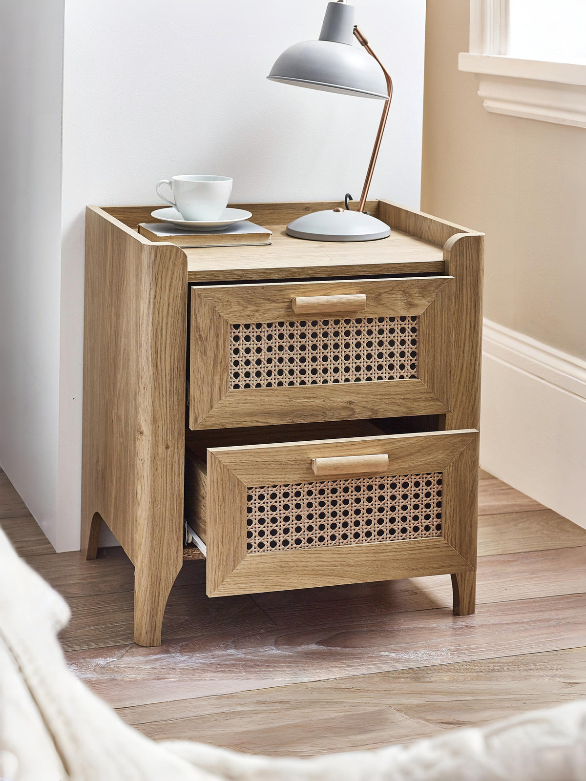 Sydney 2 Drawer Bedside - Rattan Effect