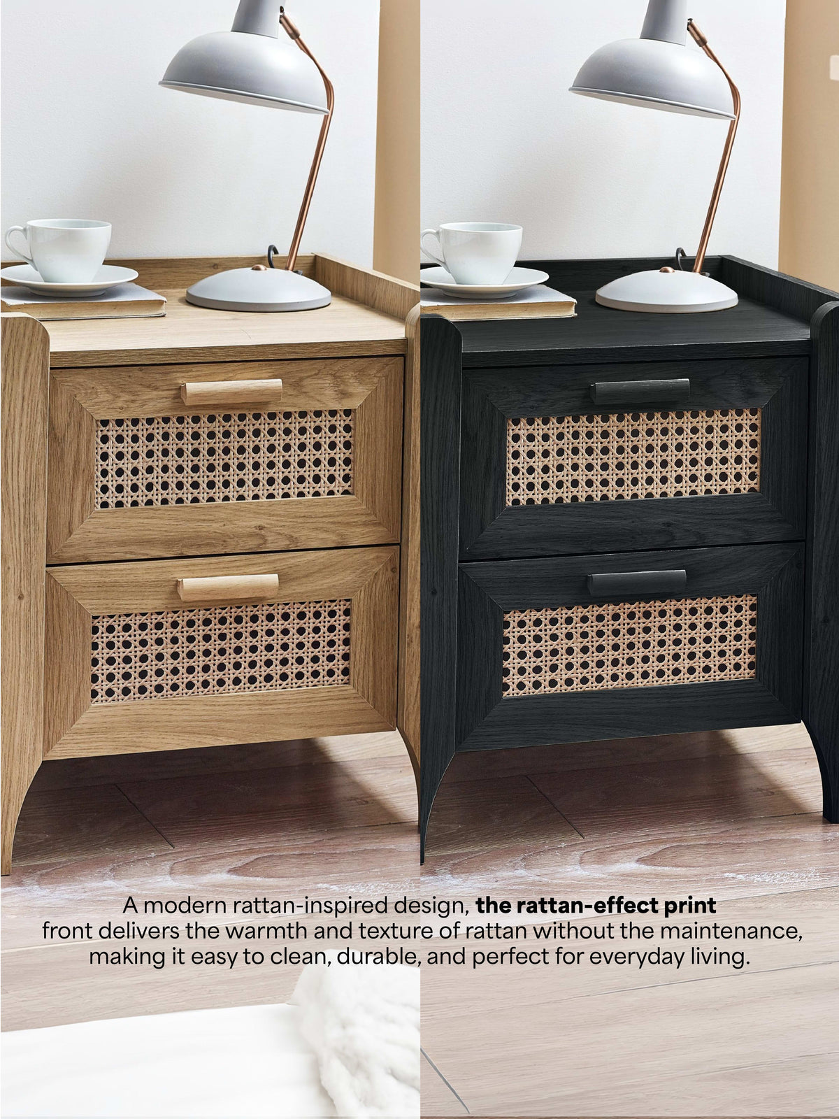 Sydney 2 Drawer Bedside - Rattan Effect