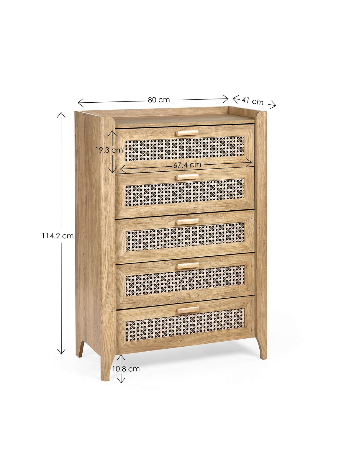 Sydney 5 Drawer Chest - Rattan Effect