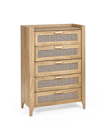 Sydney 5 Drawer Chest - Rattan Effect