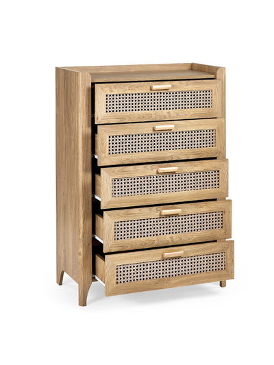Sydney 5 Drawer Chest - Rattan Effect