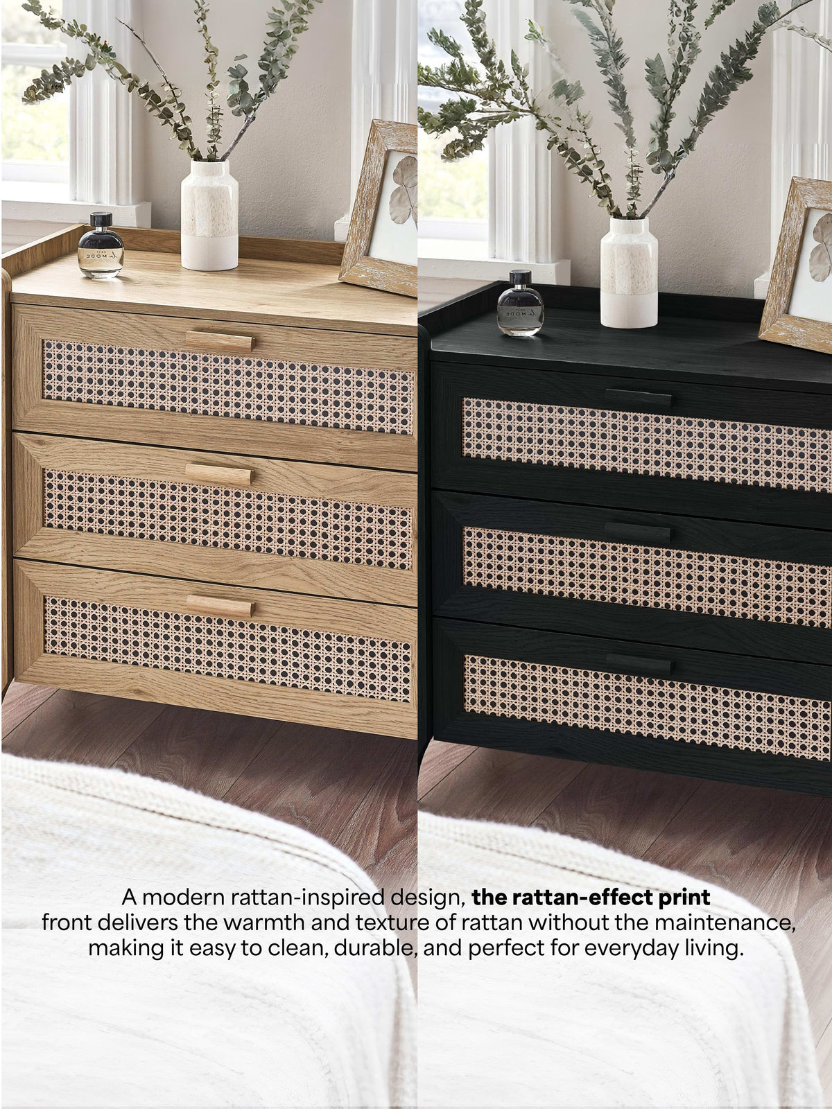 Sydney 3 Drawer Chest - Rattan Effect