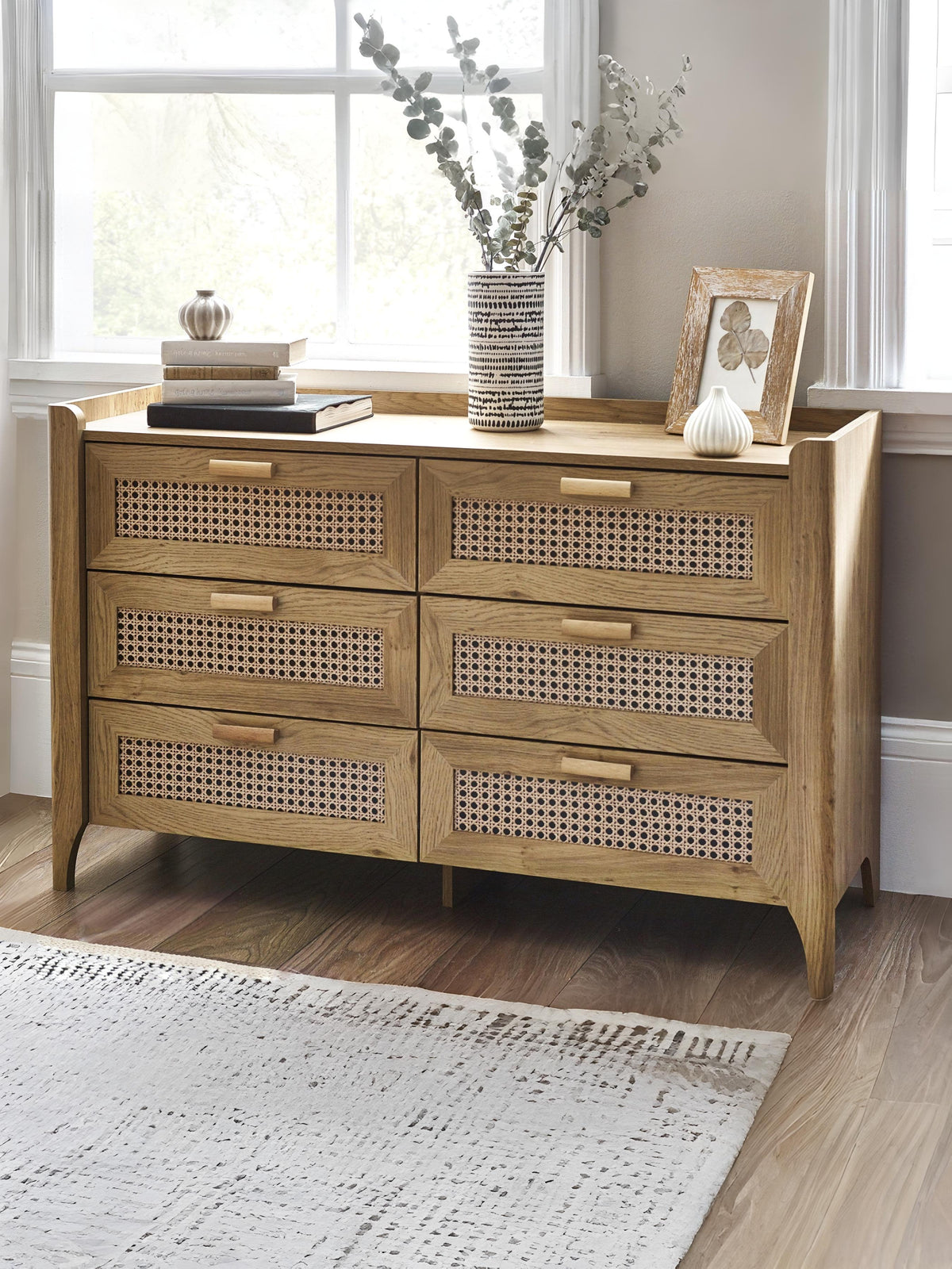 Sydney 6 Drawer Wide Chest - Rattan Effect