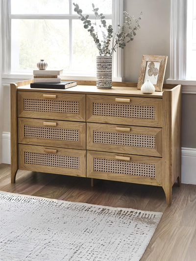 Sydney 6 Drawer Wide Chest - Rattan Effect