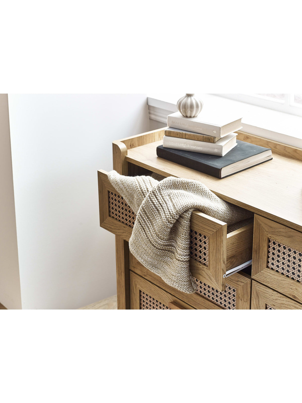 Sydney 6 Drawer Wide Chest - Rattan Effect