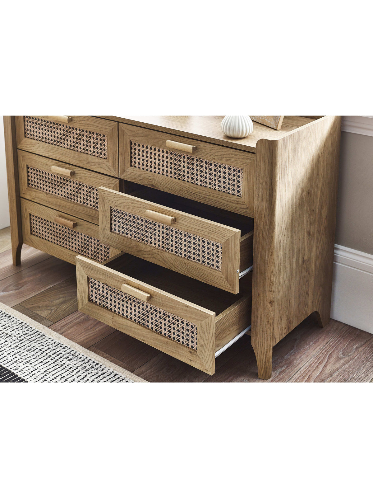 Sydney 6 Drawer Wide Chest - Rattan Effect