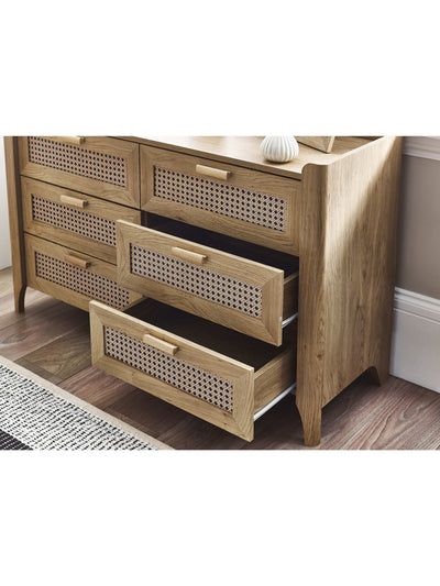 Sydney 6 Drawer Wide Chest - Rattan Effect