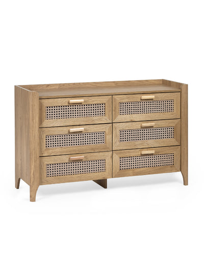 Sydney 6 Drawer Wide Chest - Rattan Effect