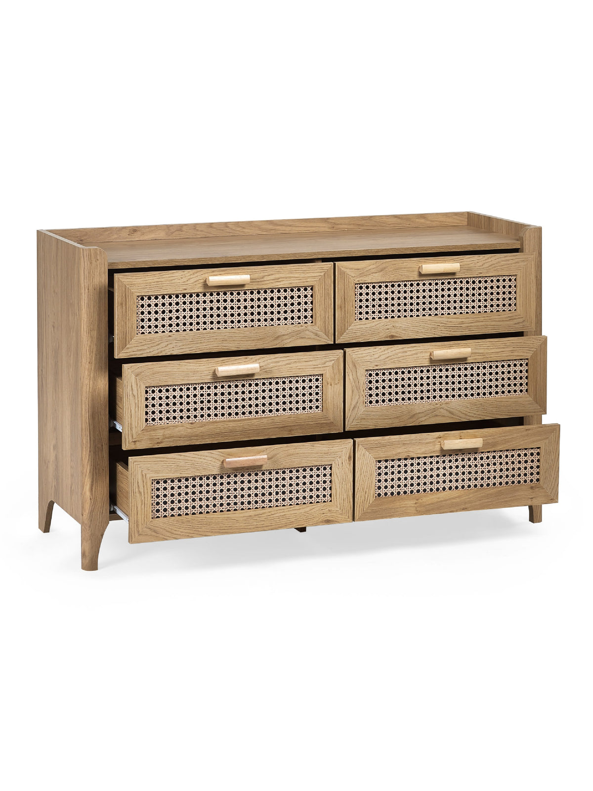 Sydney 6 Drawer Wide Chest - Rattan Effect