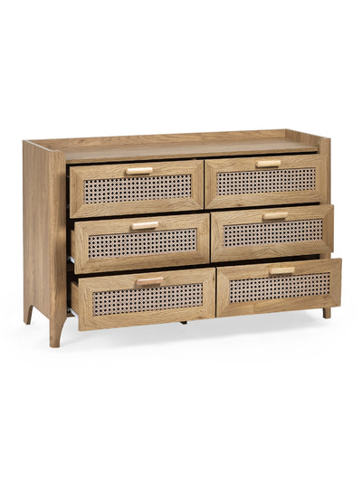 Sydney 6 Drawer Wide Chest - Rattan Effect